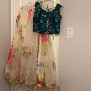 Dark green and floral lengha